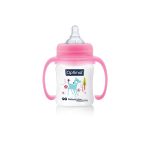 OPTIMAL Wide Neck Feeding Bottle With Handle 180ml Pink