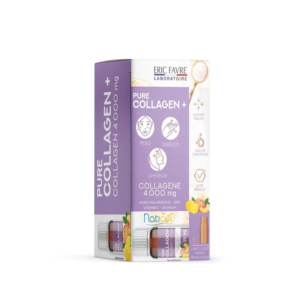 Eric Favre Pure Collagen+ 4000mg with Hyaluronic Acid Zinc Vitamin E & Selenium  15ml Shots