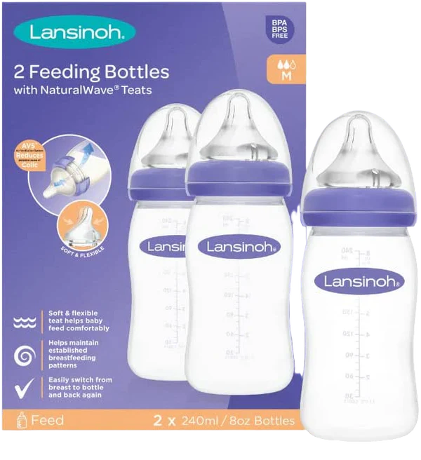 LANSINOH PLASTIC FEEDING BOTTLE SET 240ML x2